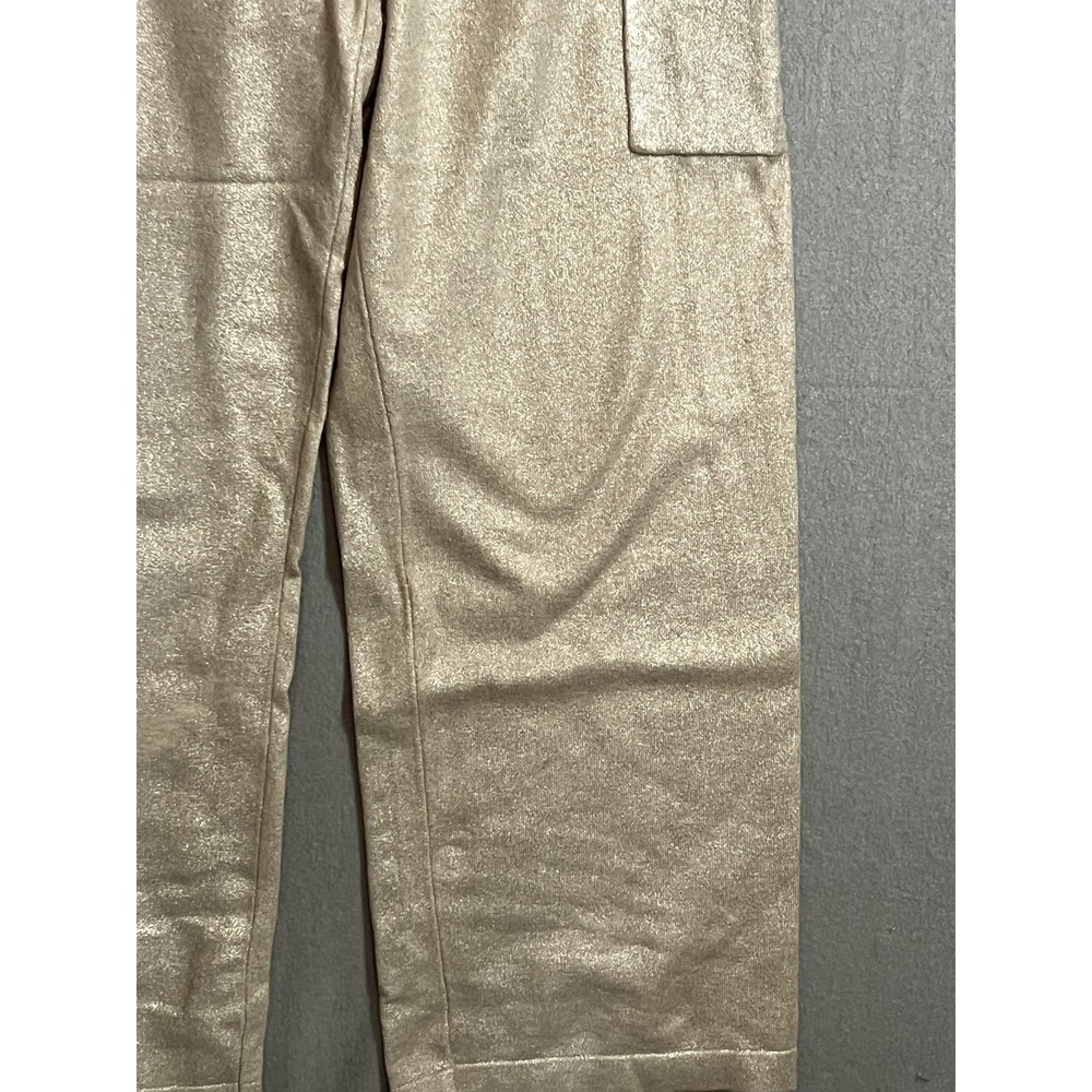 Chico's Women's Gold Shimmer Sparkle Drawstring Crop Wide Leg Activewear Pants - Picture 4 of 11